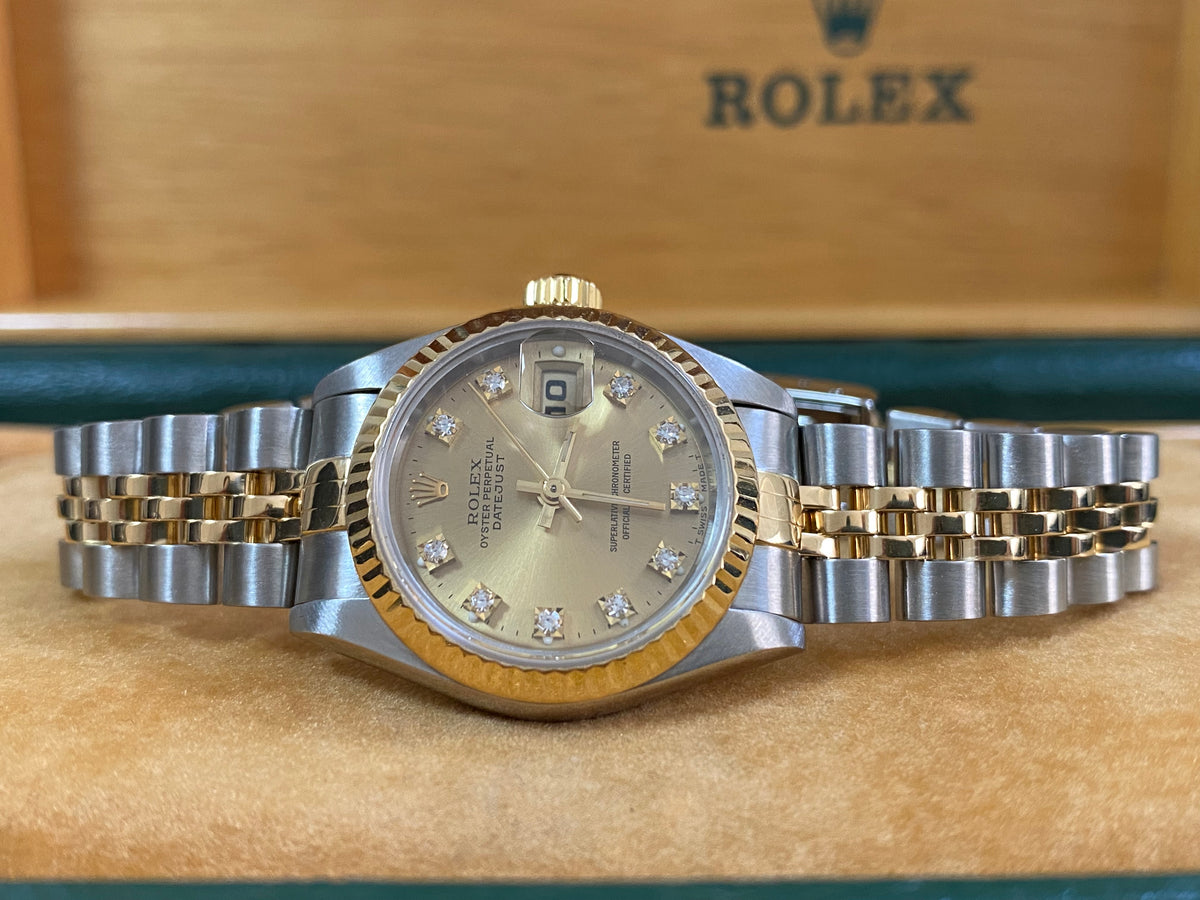 Rolex Steel and Yellow Gold Lady-Datejust - S serial Fluted Bezel - Factory Diamond Dial - Jubilee Bracelet - 69173