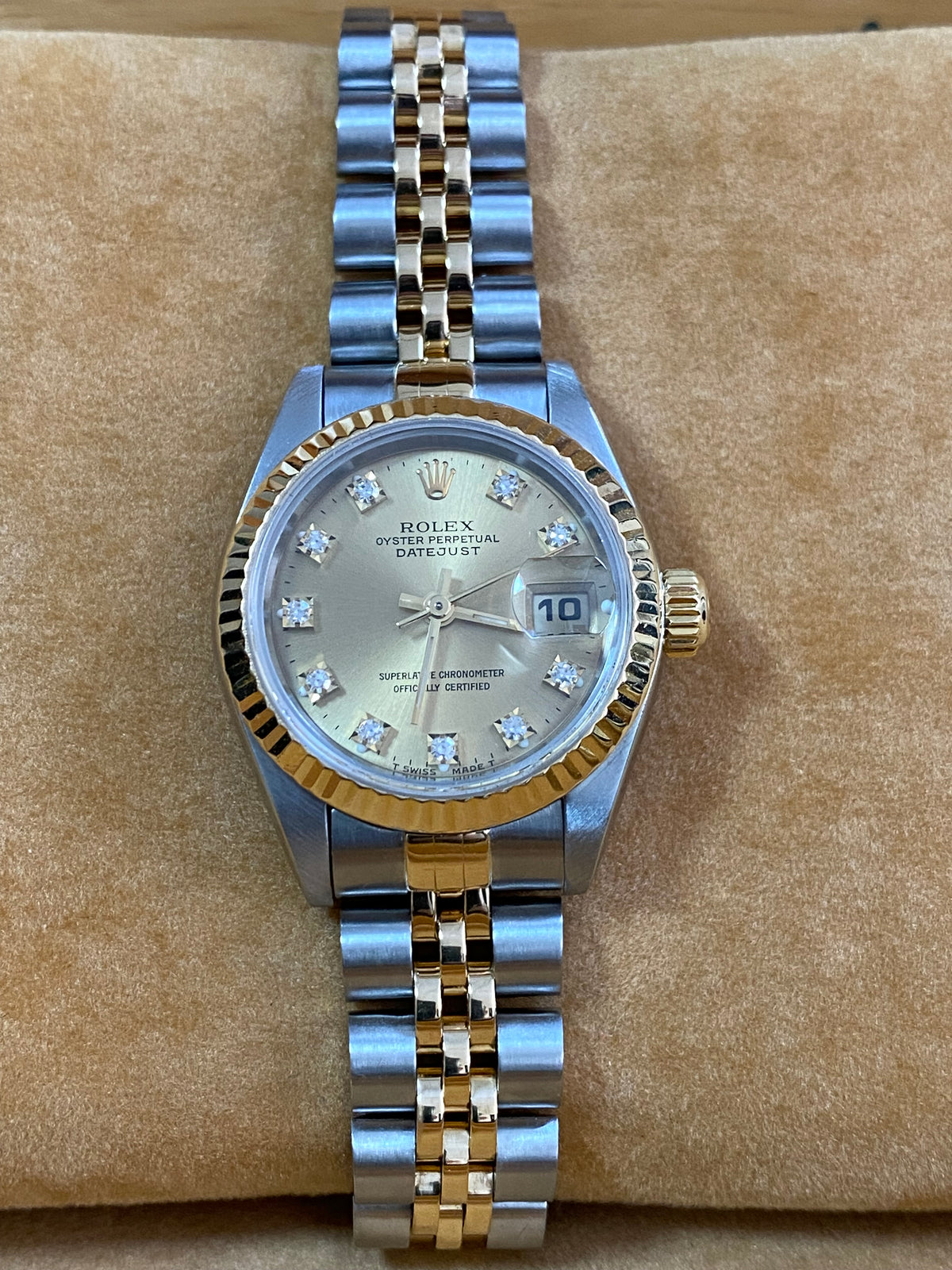 Rolex Steel and Yellow Gold Lady-Datejust - S serial Fluted Bezel - Factory Diamond Dial - Jubilee Bracelet - 69173