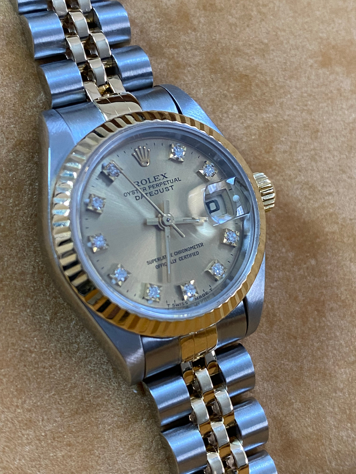 Rolex Steel and Yellow Gold Lady-Datejust - S serial Fluted Bezel - Factory Diamond Dial - Jubilee Bracelet - 69173