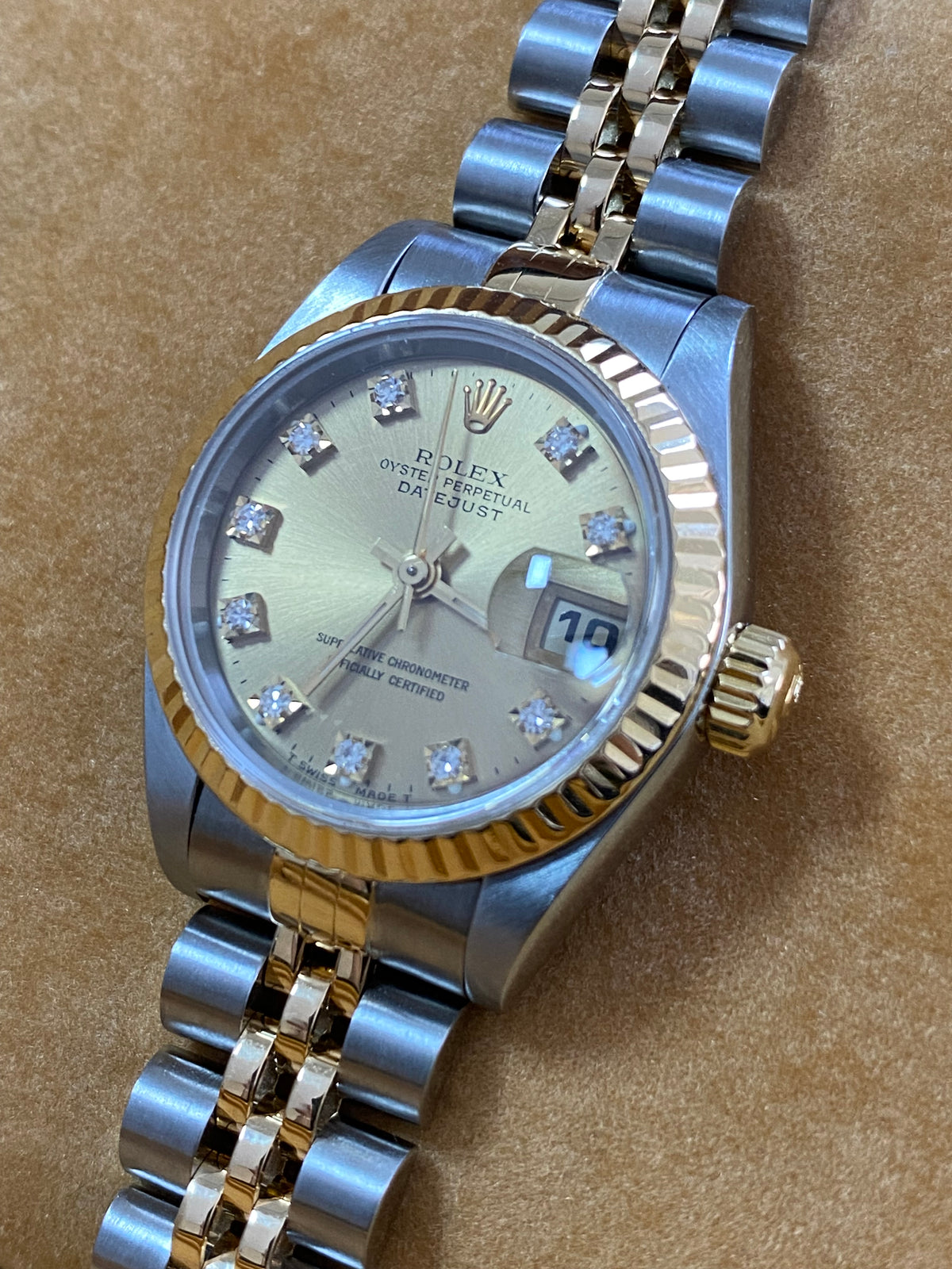 Rolex Steel and Yellow Gold Lady-Datejust - S serial Fluted Bezel - Factory Diamond Dial - Jubilee Bracelet - 69173