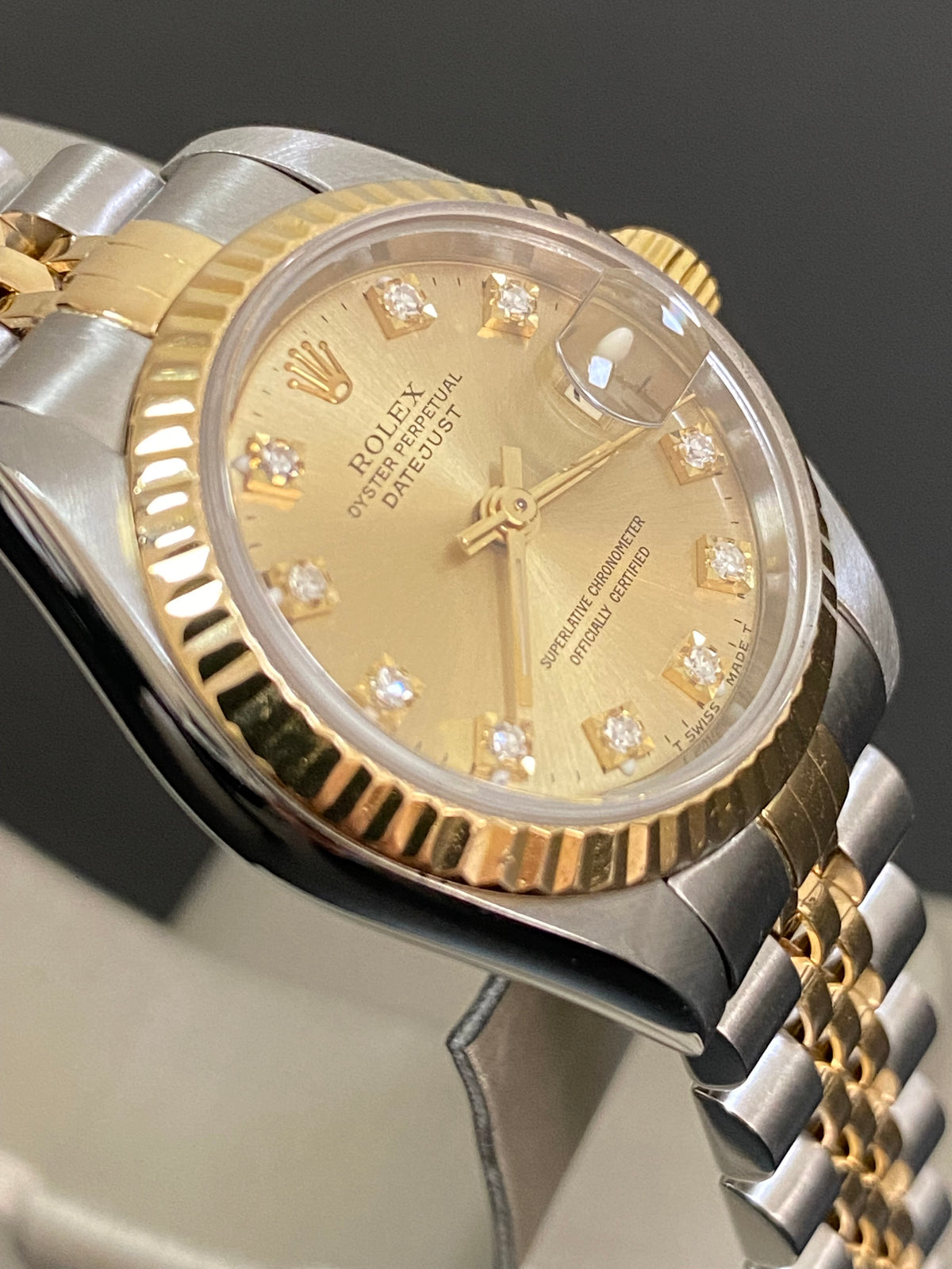 Rolex Steel and Yellow Gold Lady-Datejust - S serial Fluted Bezel - Factory Diamond Dial - Jubilee Bracelet - 69173