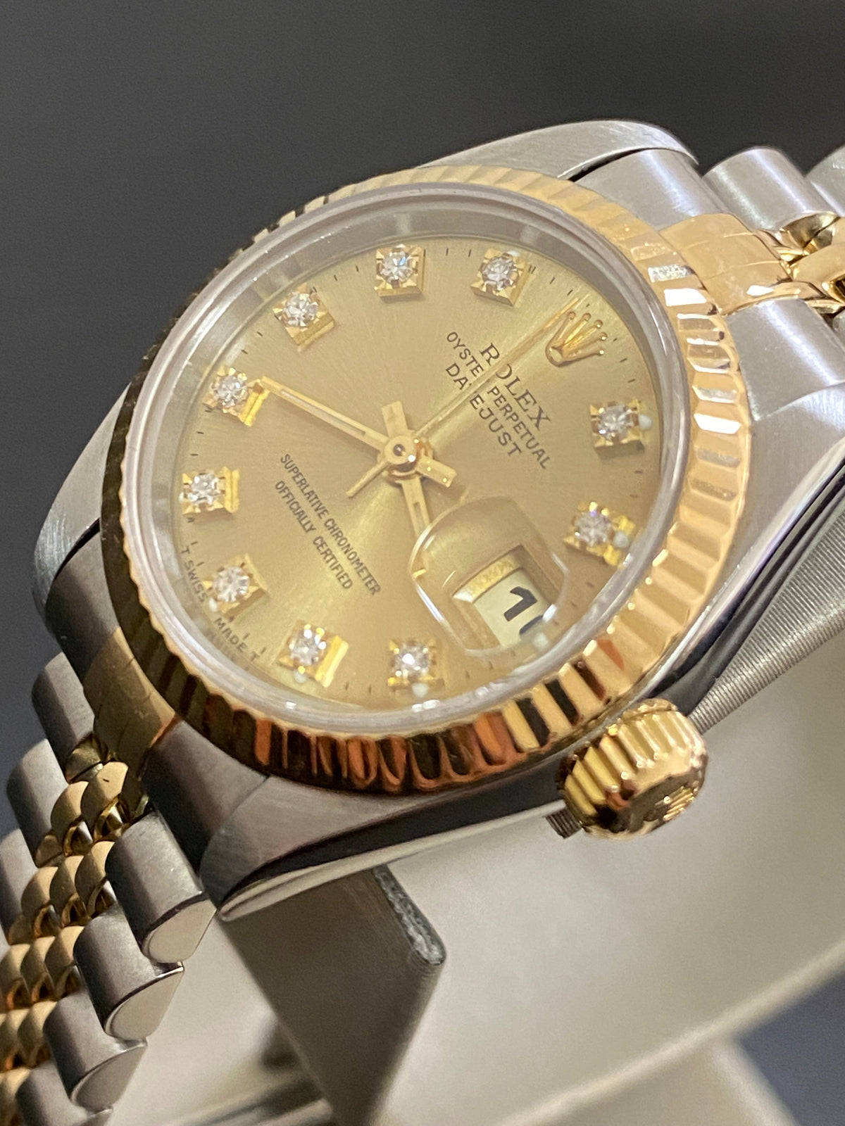 Rolex Steel and Yellow Gold Lady-Datejust - S serial Fluted Bezel - Factory Diamond Dial - Jubilee Bracelet - 69173