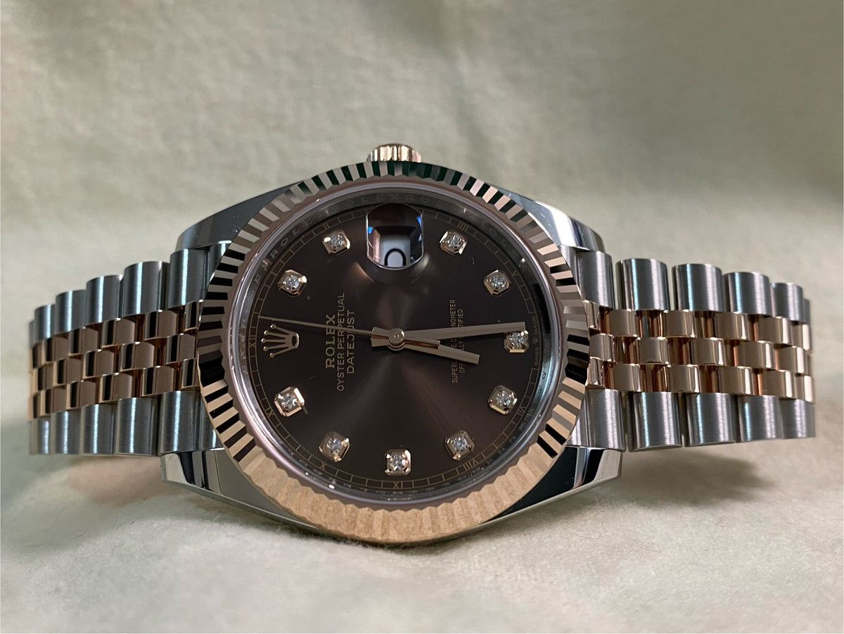 Rolex Steel and Everose Gold Datejust 41 - 2024 - Fluted Bezel - Chocolate Diamond Dial - Jubilee Bracelet - 126331 *FULL SET*