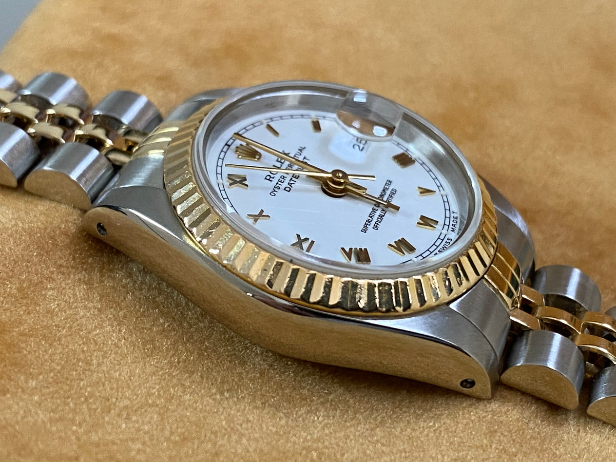 Rolex Steel and Yellow Gold Lady-Datejust - Fluted Bezel - White Roman Dial - Jubilee Bracelet - 69173