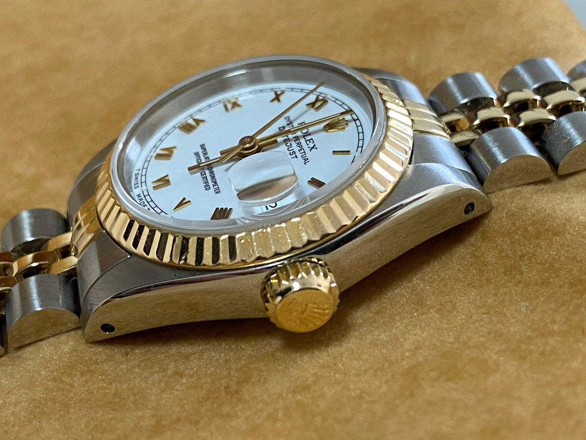 Rolex Steel and Yellow Gold Lady-Datejust - Fluted Bezel - White Roman Dial - Jubilee Bracelet - 69173