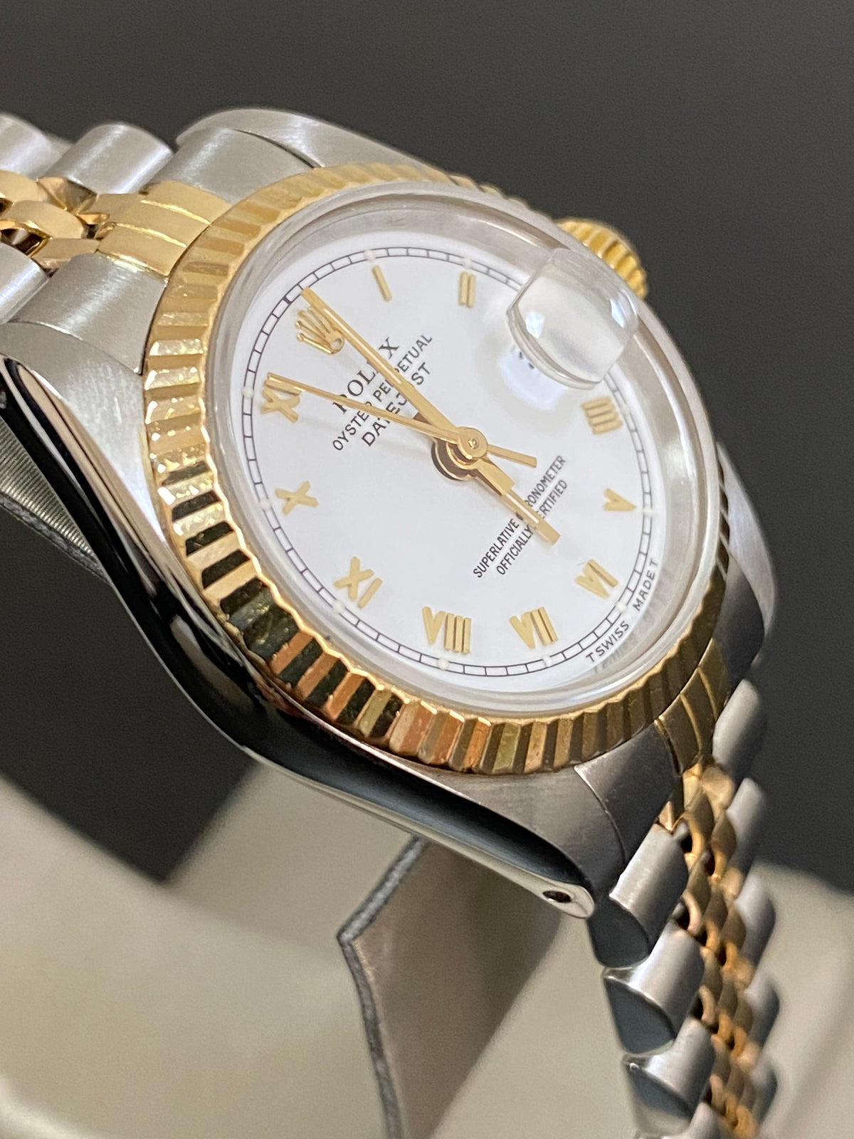 Rolex Steel and Yellow Gold Lady-Datejust - Fluted Bezel - White Roman Dial - Jubilee Bracelet - 69173