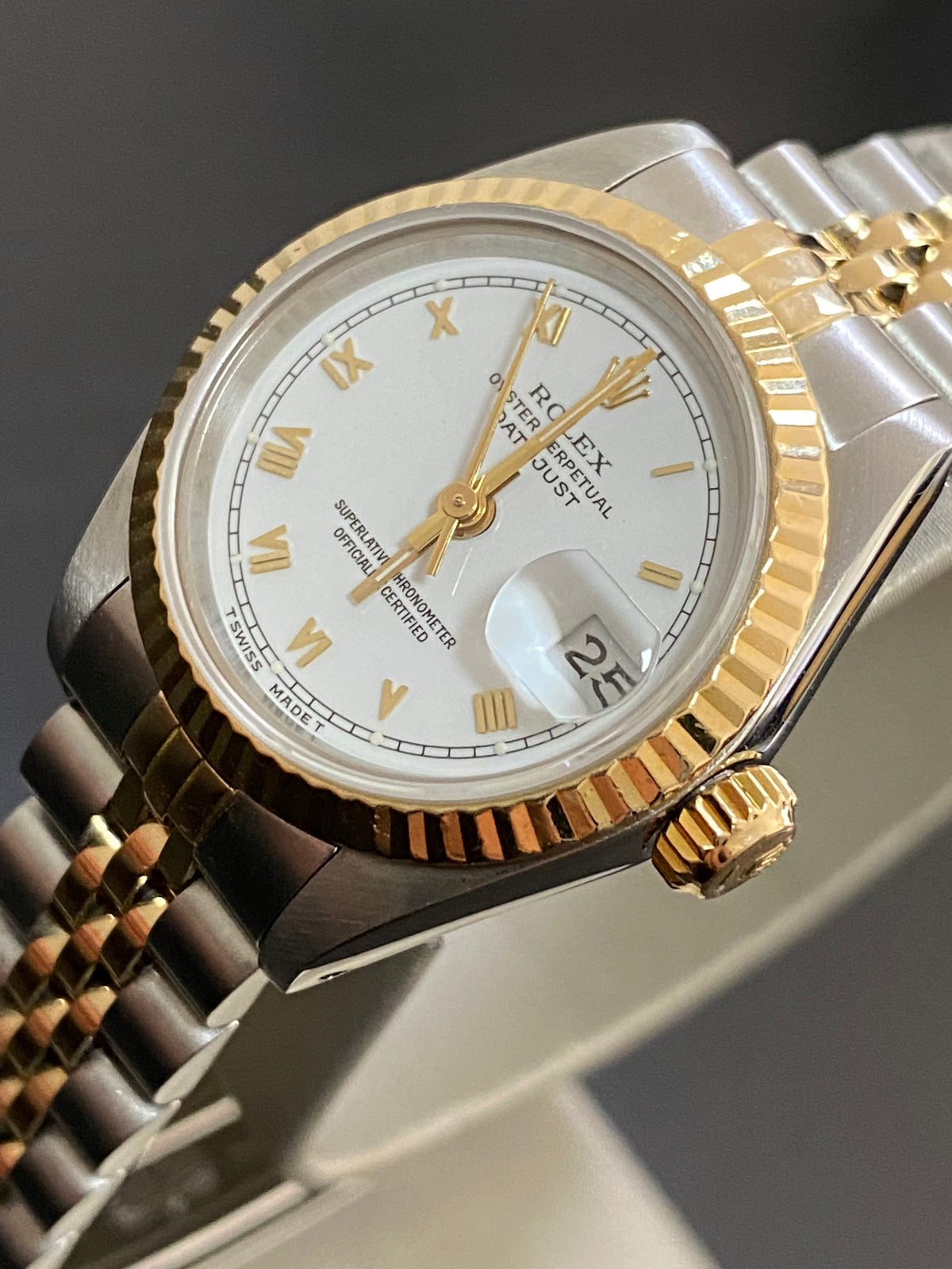 Rolex Steel and Yellow Gold Lady-Datejust - Fluted Bezel - White Roman Dial - Jubilee Bracelet - 69173