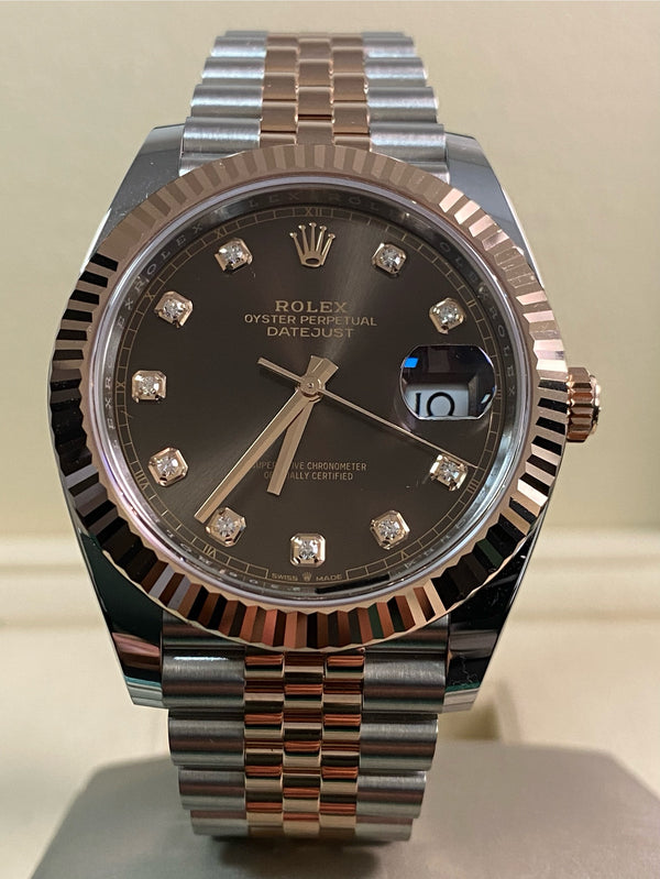 Rolex Steel and Everose Gold Datejust 41 - 2024 - Fluted Bezel - Chocolate Diamond Dial - Jubilee Bracelet - 126331 *FULL SET*