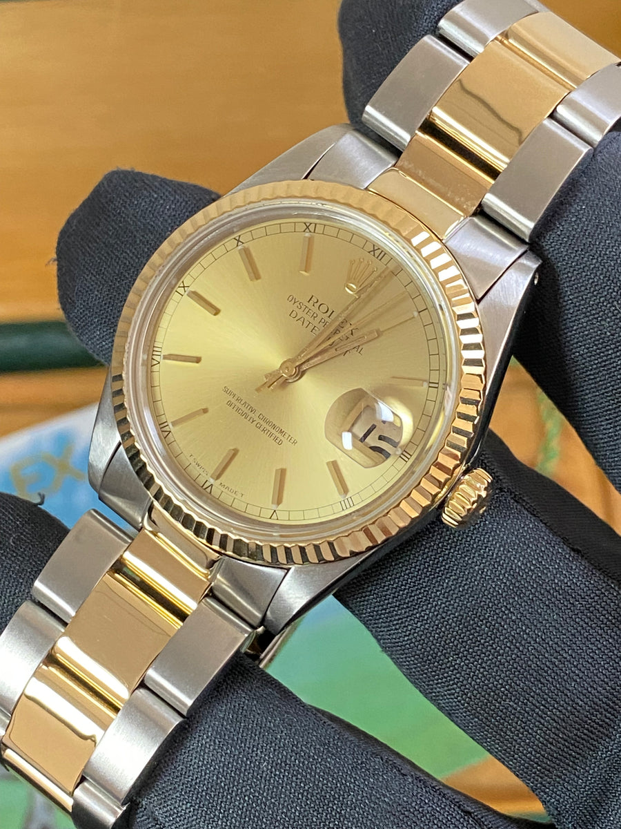 Rolex Steel and Yellow Gold Datejust 36 - Fluted Bezel - Champagne Index Dial - Oyster Bracelet - 16013