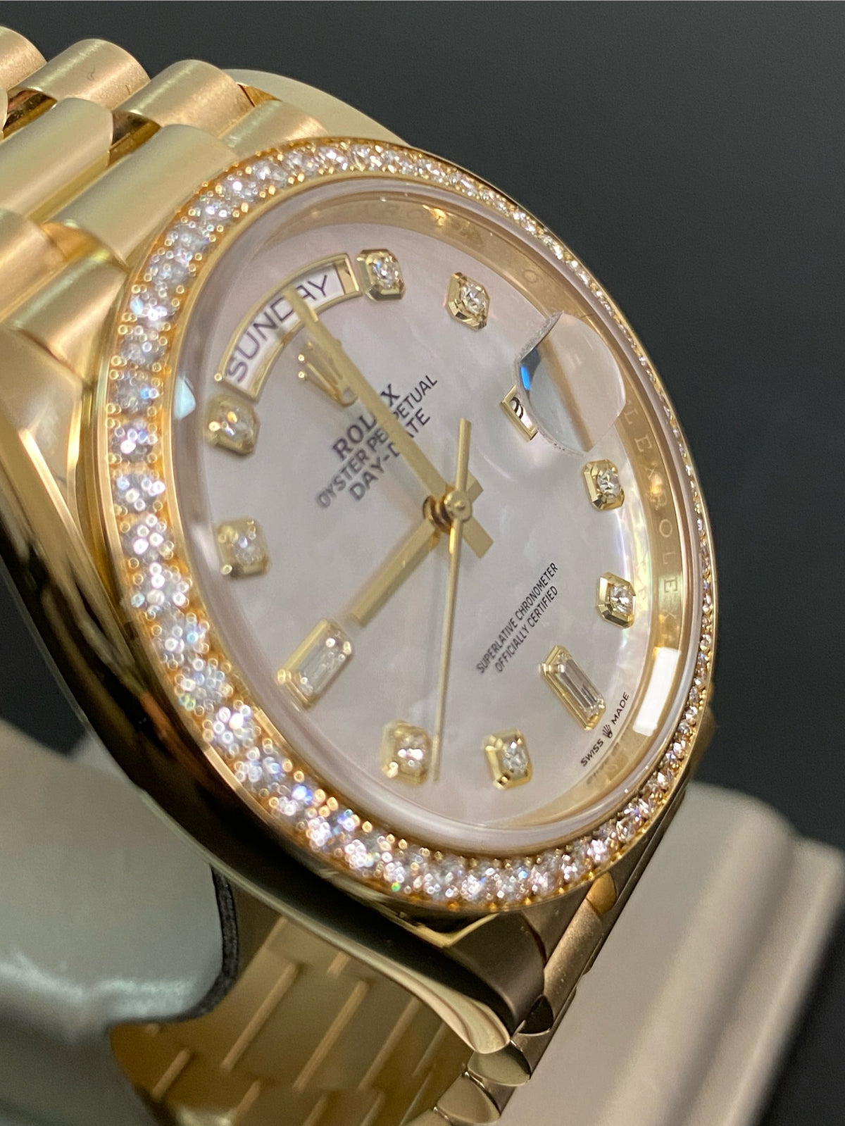 Rolex White Gold Day-Date 36 - 2022 - Diamond Bezel - Mother-of-Pearl Diamond Dial - President Bracelet - 128348RBR *FULL SET*