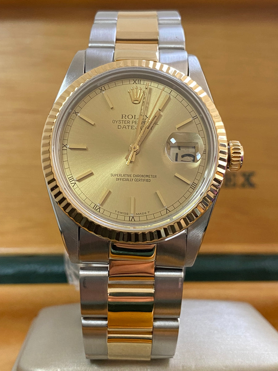 Rolex Steel and Yellow Gold Datejust 36 - Fluted Bezel - Champagne Index Dial - Oyster Bracelet - 16013