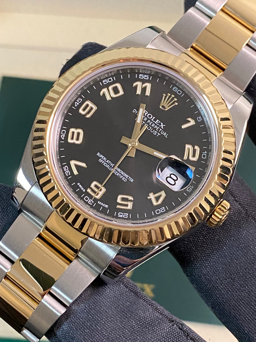 Rolex Steel & Yellow Rolesor Datejust II - Fluted Bezel - Black Arabic Dial - Oyster Bracelet - 116333