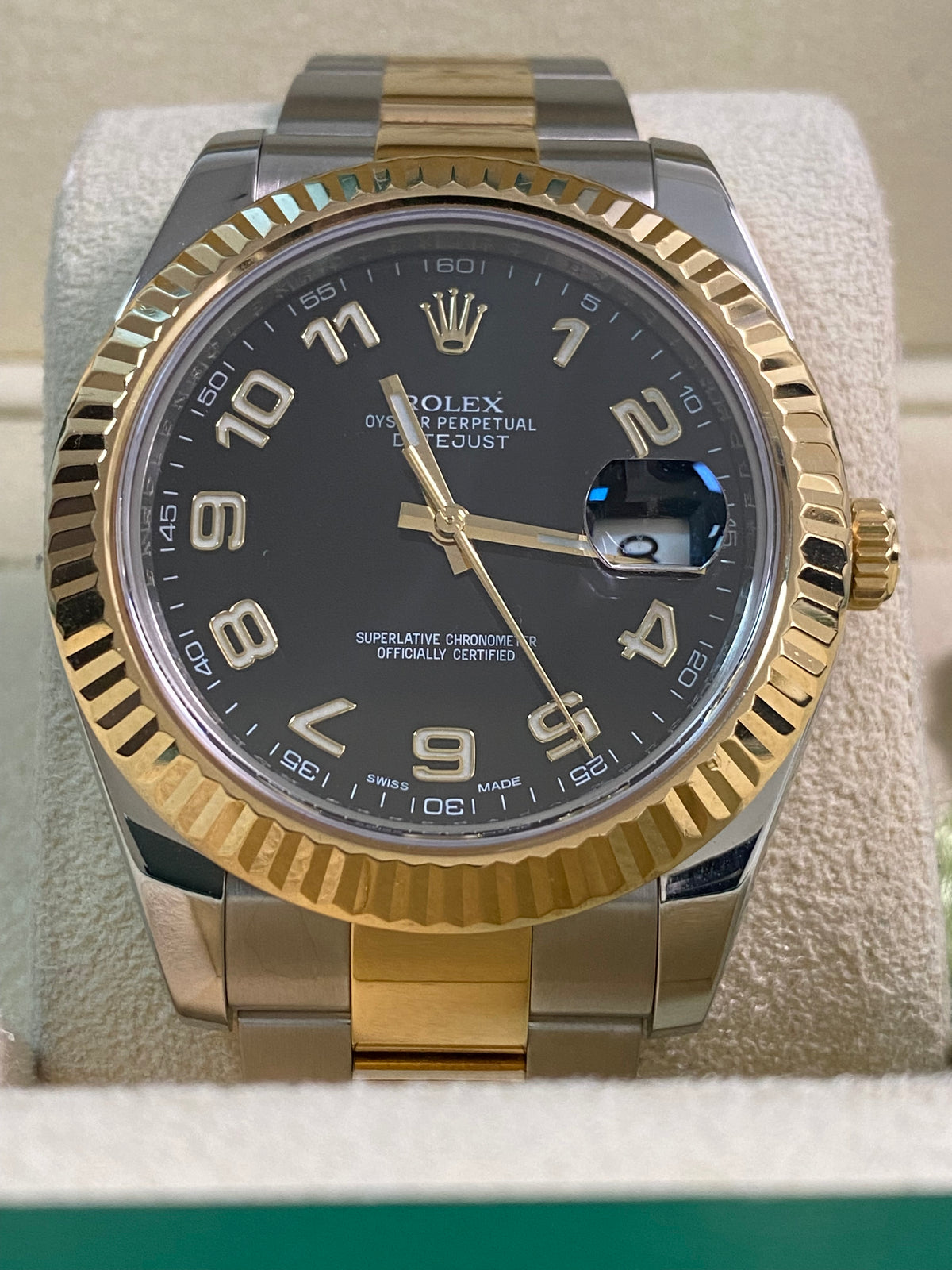 Rolex Steel & Yellow Rolesor Datejust II - Fluted Bezel - Black Arabic Dial - Oyster Bracelet - 116333