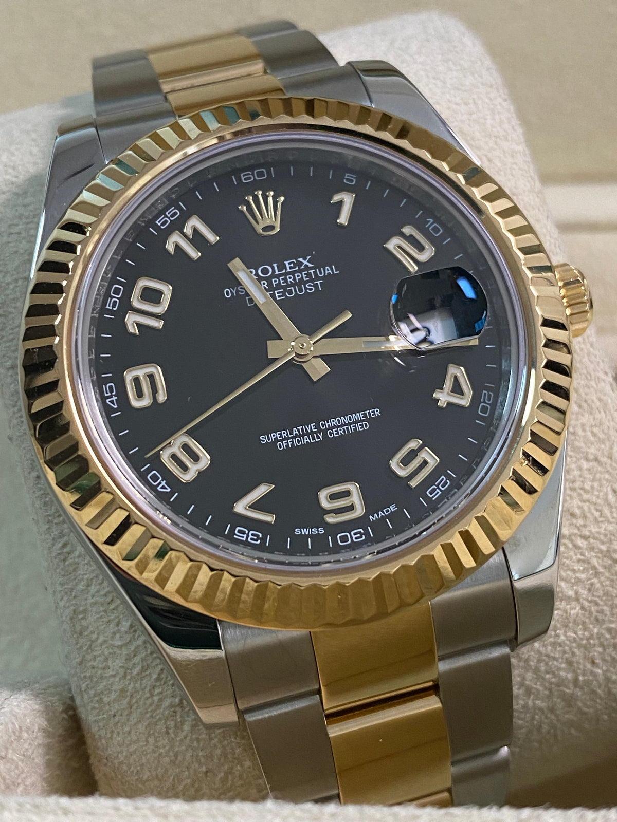 Rolex Steel & Yellow Rolesor Datejust II - Fluted Bezel - Black Arabic Dial - Oyster Bracelet - 116333