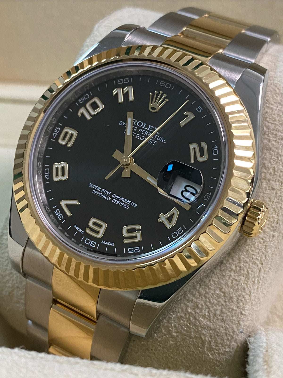 Rolex Steel & Yellow Rolesor Datejust II - Fluted Bezel - Black Arabic Dial - Oyster Bracelet - 116333