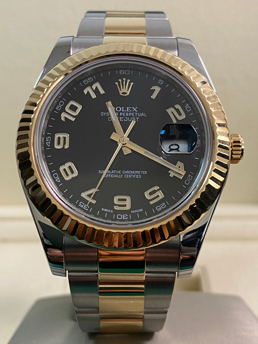 Rolex Steel & Yellow Rolesor Datejust II - Fluted Bezel - Black Arabic Dial - Oyster Bracelet - 116333