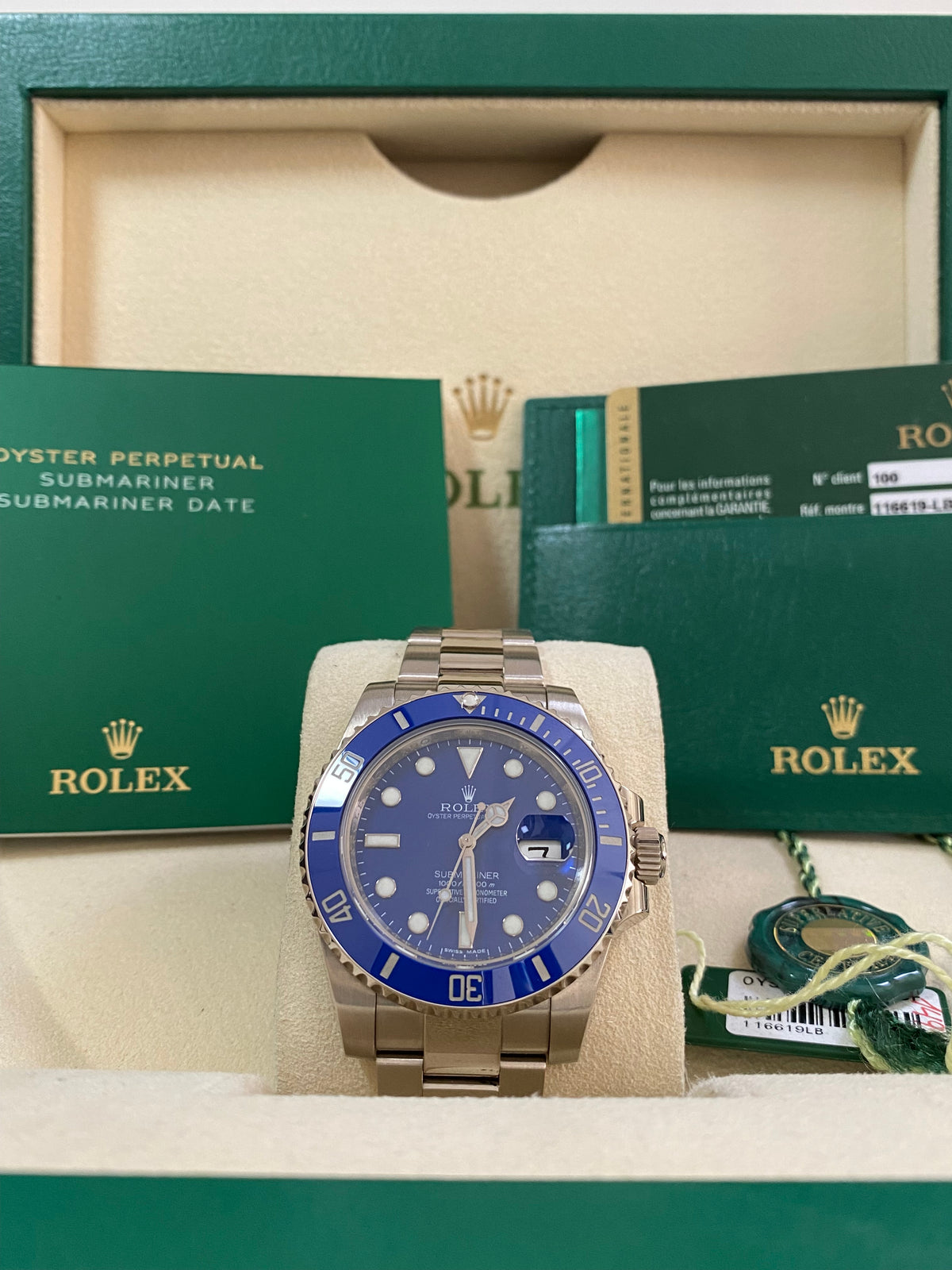 Rolex White Gold Submariner Date - 2009 - "Smurf" - Blue Bezel - Blue Dial - 116619LB *COMPLETE SET*