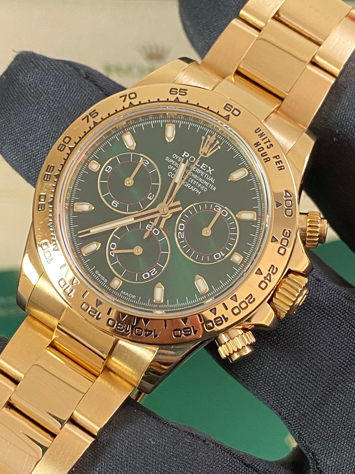 Rolex Yellow Gold Cosmograph Daytona -  2017 - "John Meyer" Green Dial - 116508