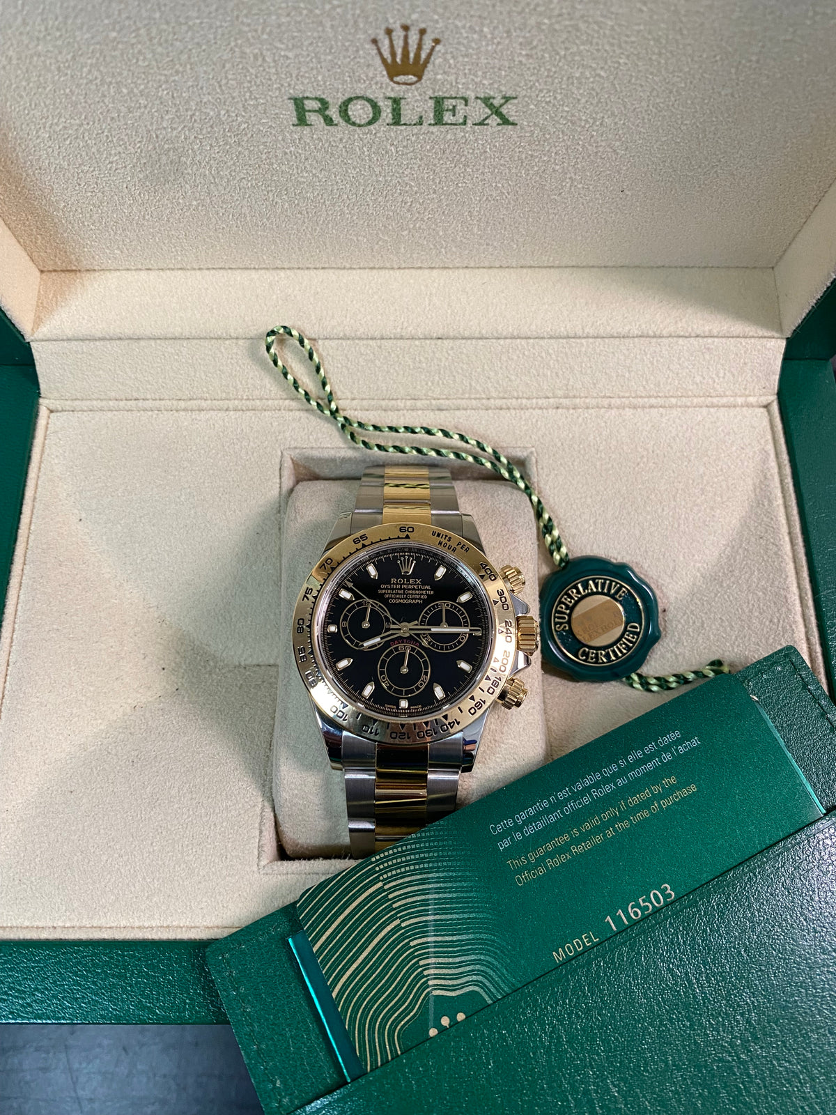 Rolex Yellow Gold Rolesor Cosmograph Daytona - 2021 - Black Index Dial - 116503 *FULL SET*