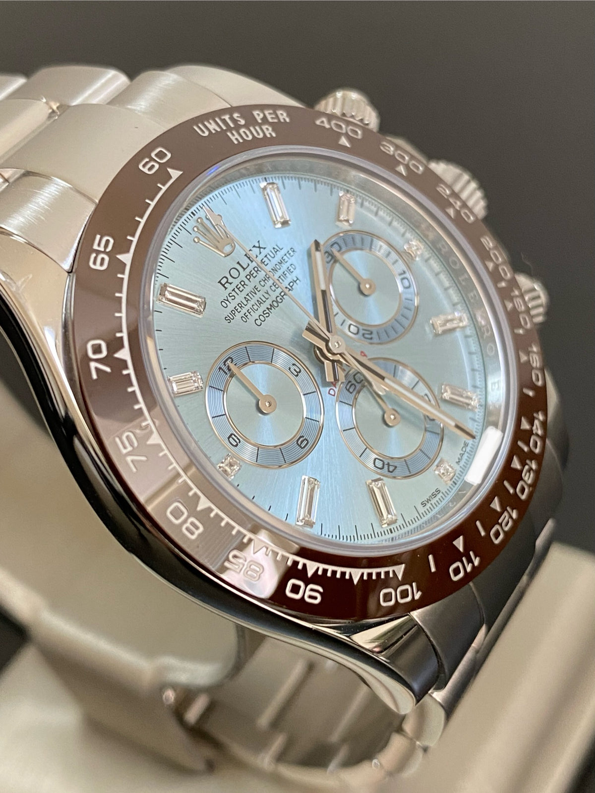 Rolex Platinum Cosmograph Daytona - 2023 - Ice Blue Baguette Diamond Dial - 116506A *FULL SET*