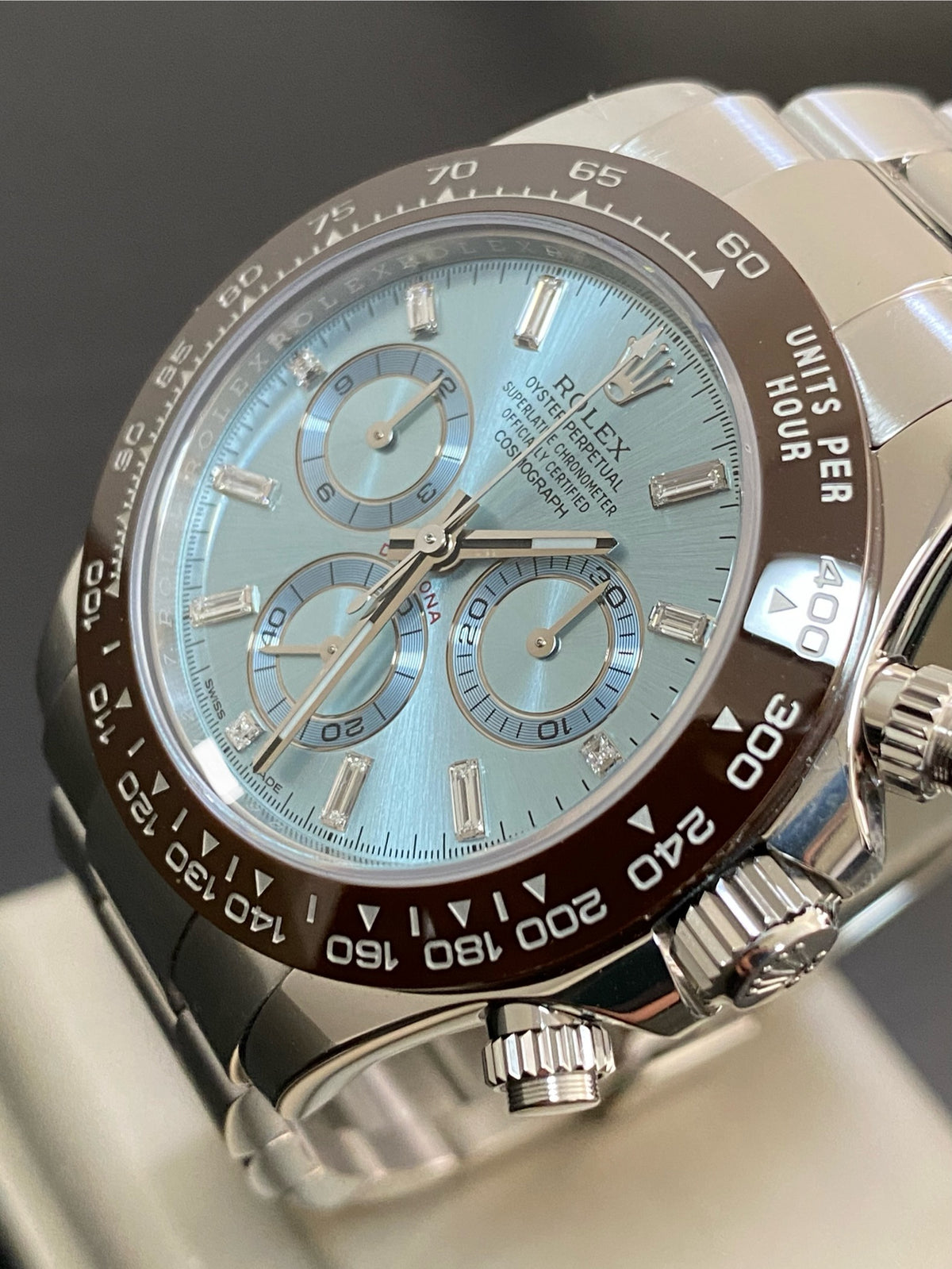 Rolex Platinum Cosmograph Daytona - 2023 - Ice Blue Baguette Diamond Dial - 116506A *FULL SET*