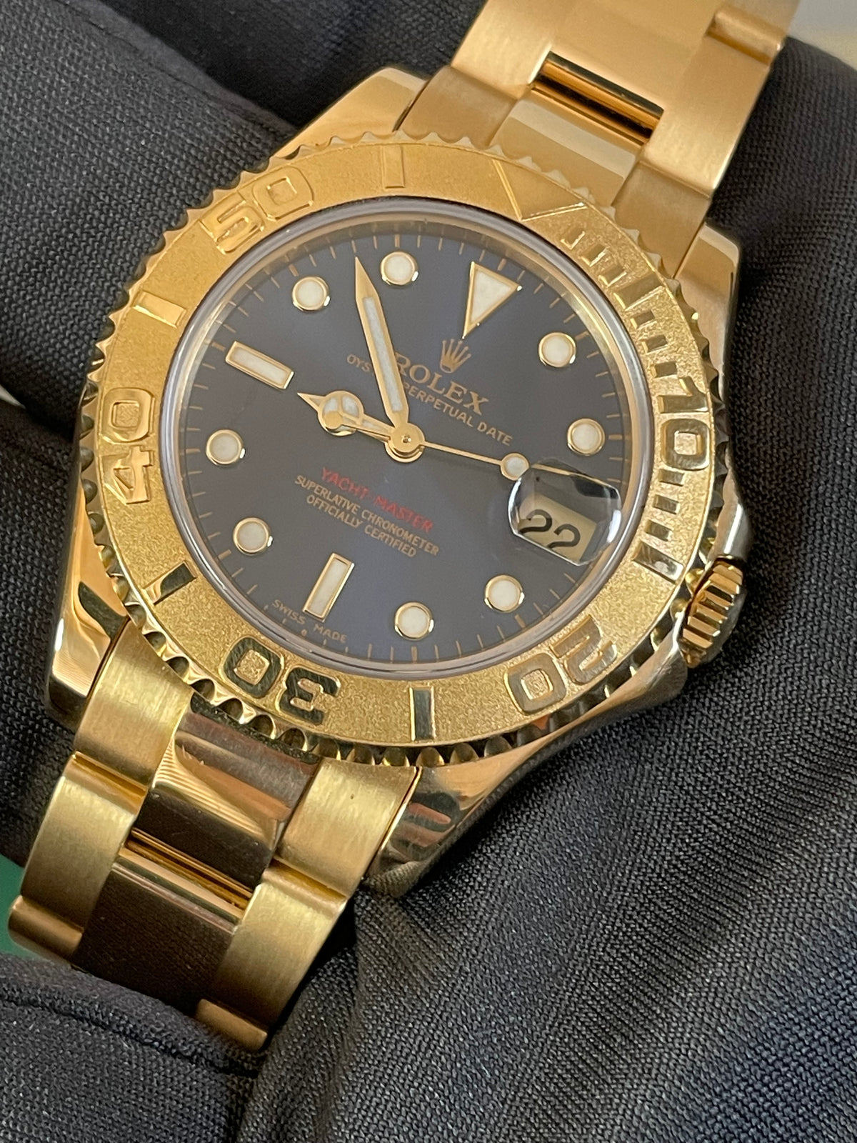 Rolex Yellow Gold Lady Yacht-Master 35 - 2001 - Blue Dial - 168628