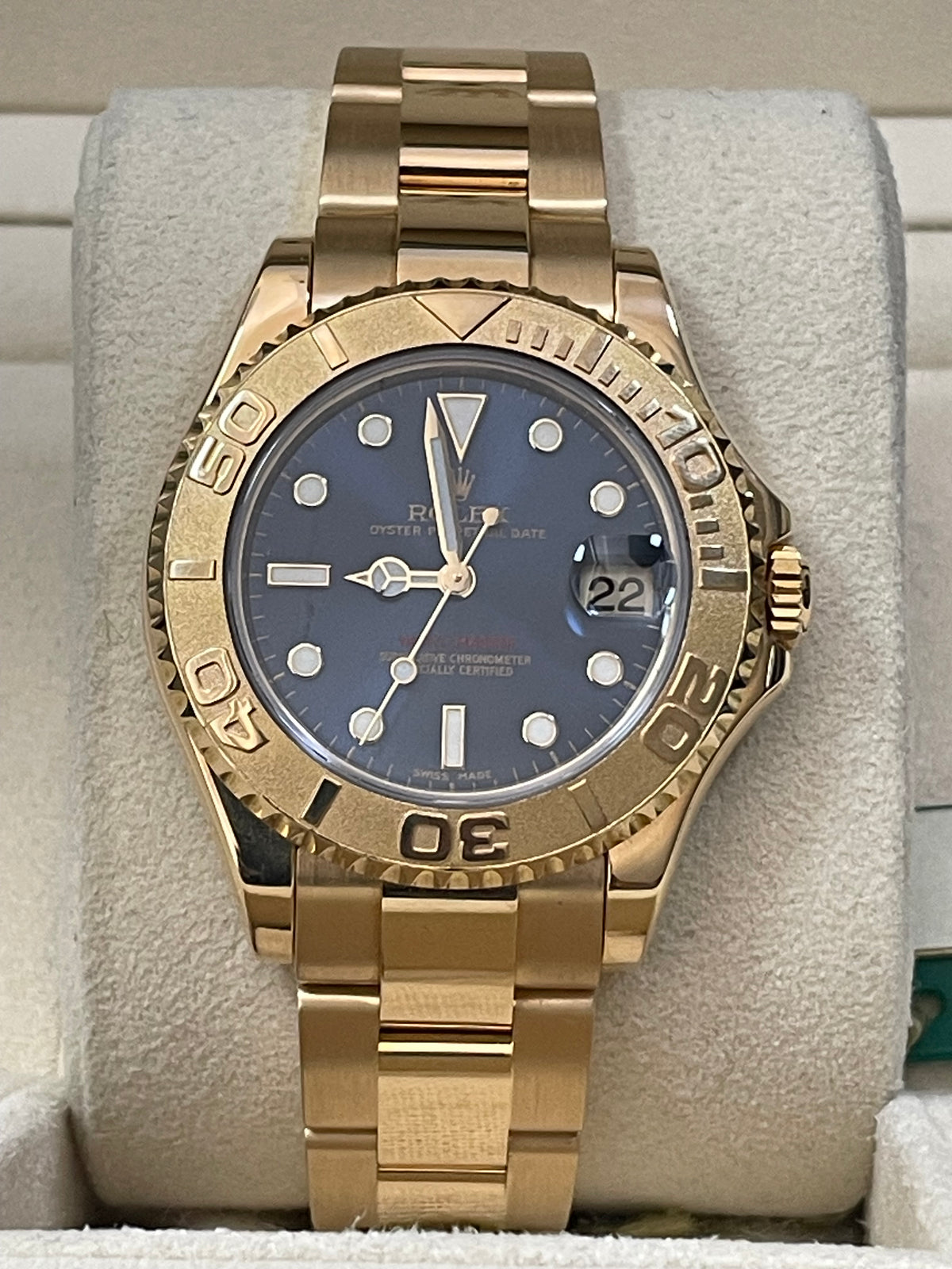 Rolex Yellow Gold Lady Yacht-Master 35 - 2001 - Blue Dial - 168628