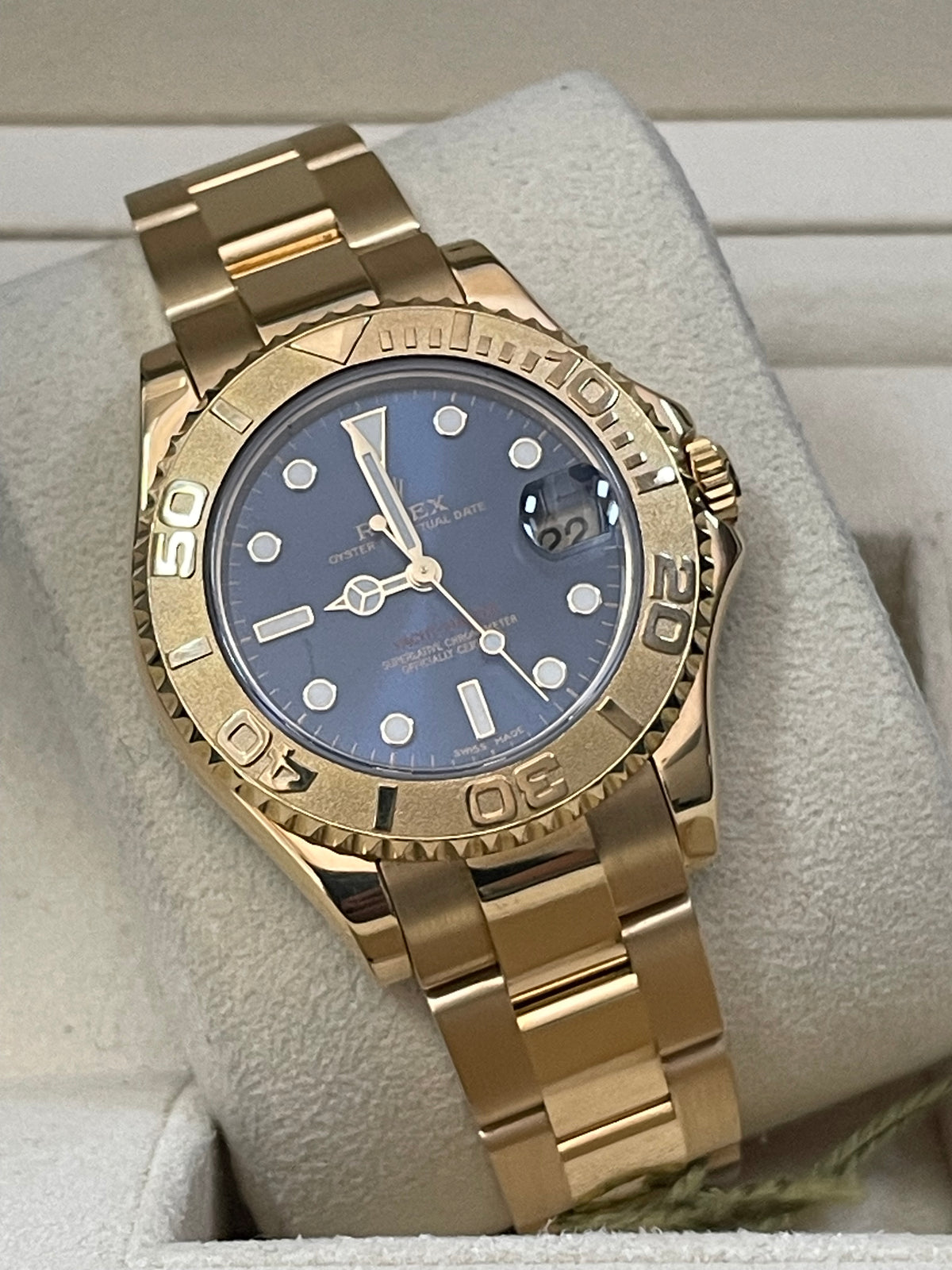 Rolex Yellow Gold Lady Yacht-Master 35 - 2001 - Blue Dial - 168628