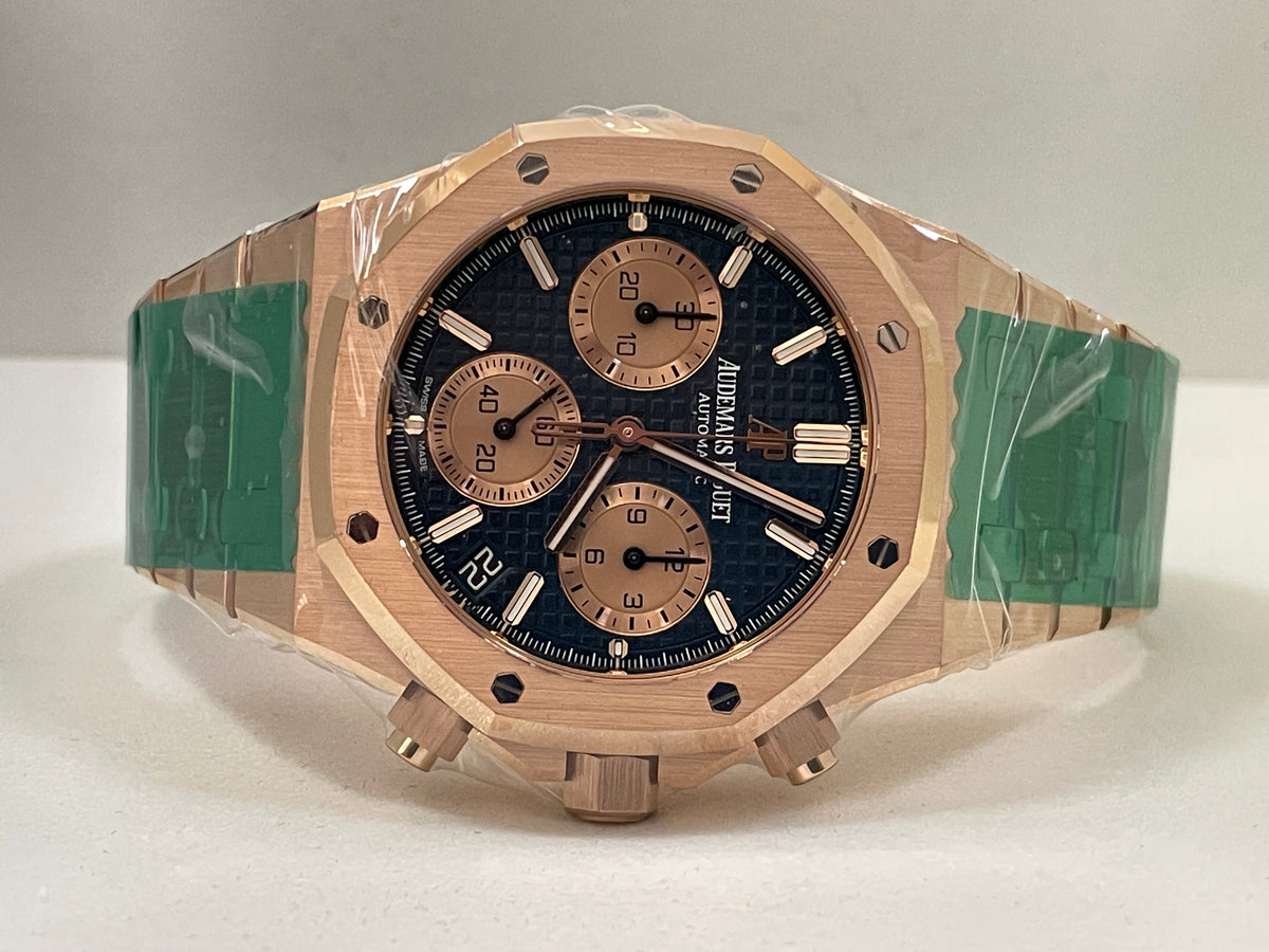 Audemars Piguet Royal Oak Selfwinding Chronograph - 2022 - Blue Exhibition Open Caseback - 26239OR - FULL STICKERS