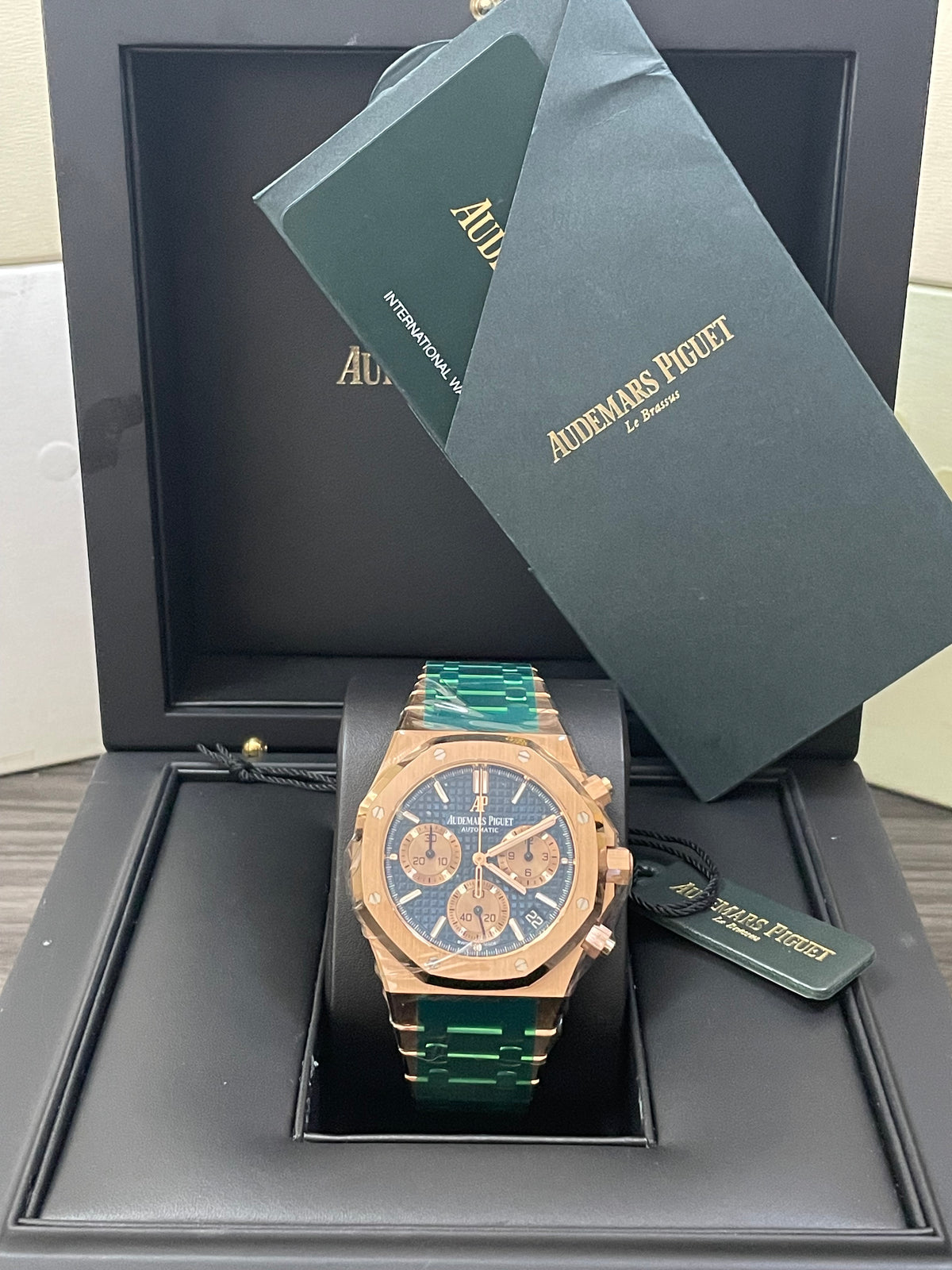 Audemars Piguet Royal Oak Selfwinding Chronograph - 2022 - Blue Exhibition Open Caseback - 26239OR - FULL STICKERS