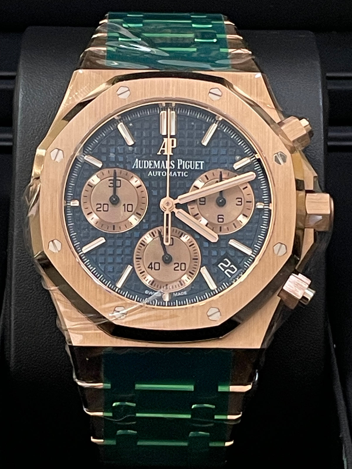 Audemars Piguet Royal Oak Selfwinding Chronograph - 2022 - Blue Exhibition Open Caseback - 26239OR - FULL STICKERS