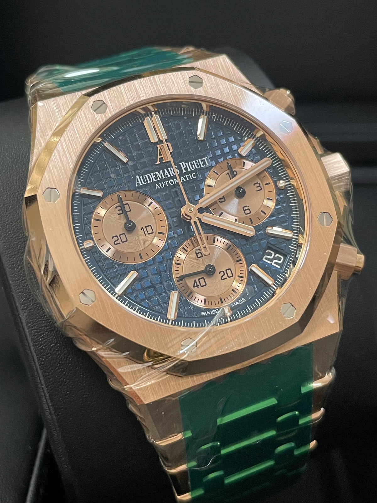 Audemars Piguet Royal Oak Selfwinding Chronograph - 2022 - Blue Exhibition Open Caseback - 26239OR - FULL STICKERS