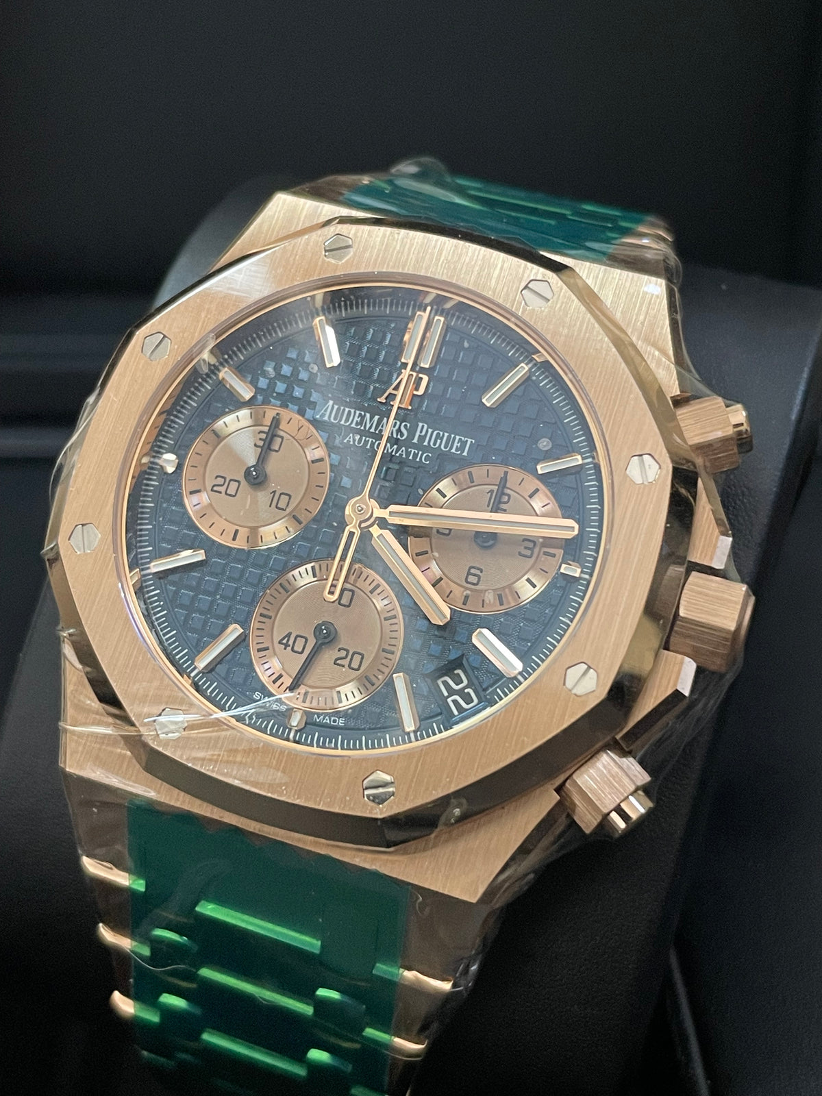 Audemars Piguet Royal Oak Selfwinding Chronograph - 2022 - Blue Exhibition Open Caseback - 26239OR - FULL STICKERS