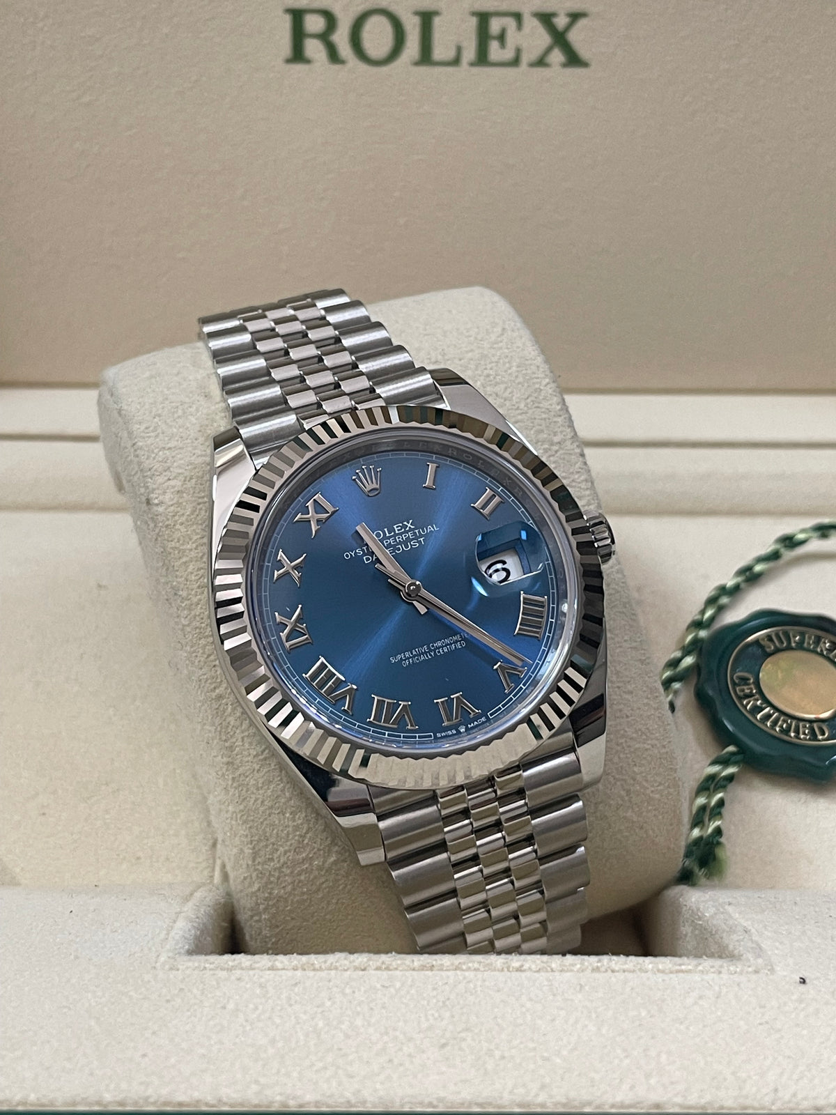 Rolex Steel and White Gold Rolesor Datejust 41 - 2023 - Fluted Bezel - Blue Roman Dial - Jubilee Bracelet - 126334