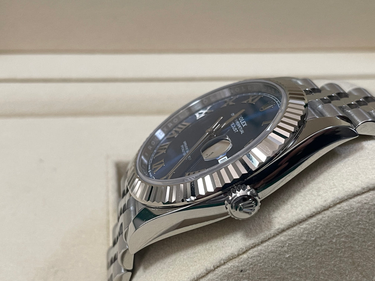 Rolex Steel and White Gold Rolesor Datejust 41 - 2023 - Fluted Bezel - Blue Roman Dial - Jubilee Bracelet - 126334