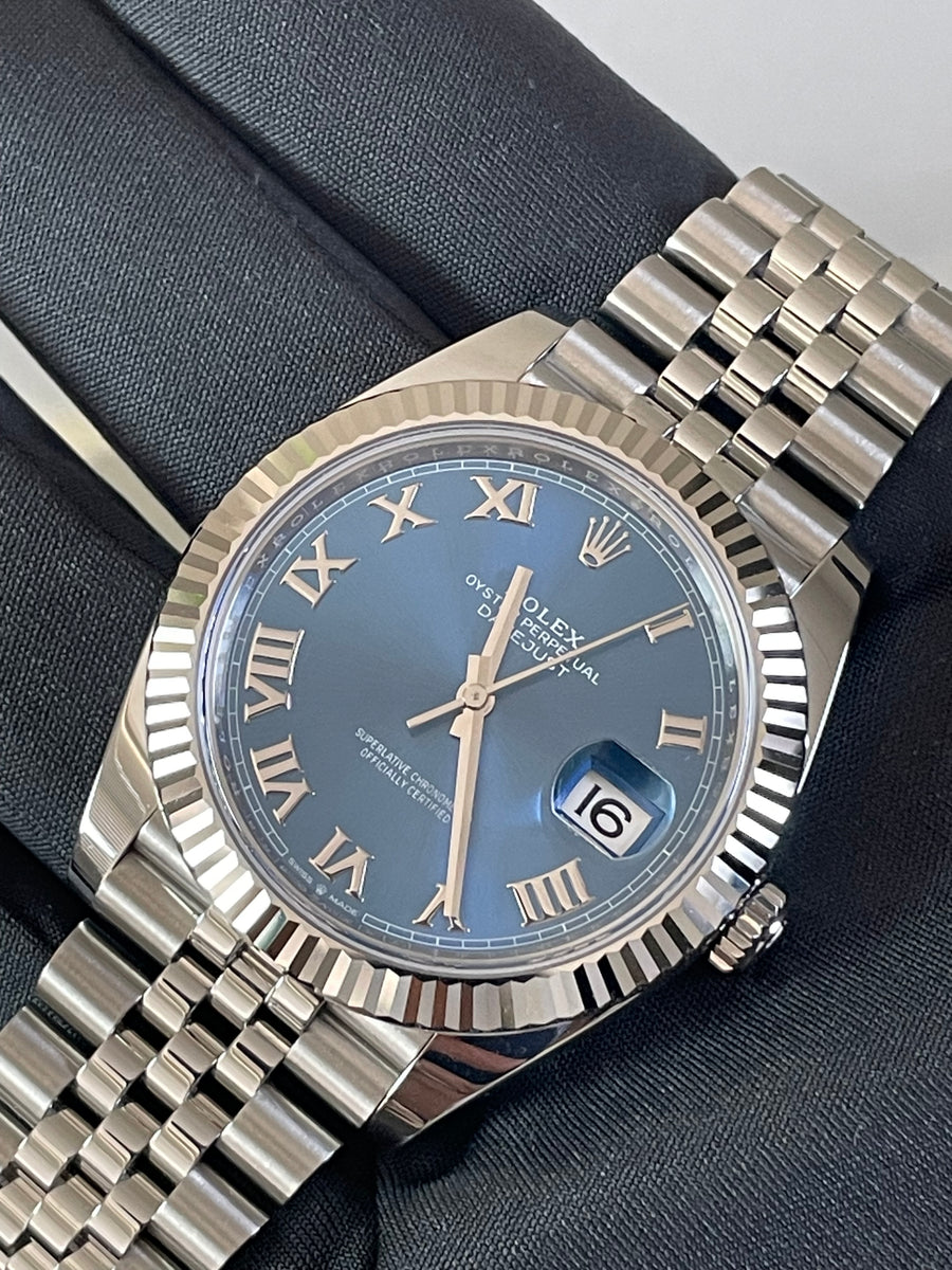 Rolex Steel and White Gold Rolesor Datejust 41 - 2023 - Fluted Bezel - Blue Roman Dial - Jubilee Bracelet - 126334