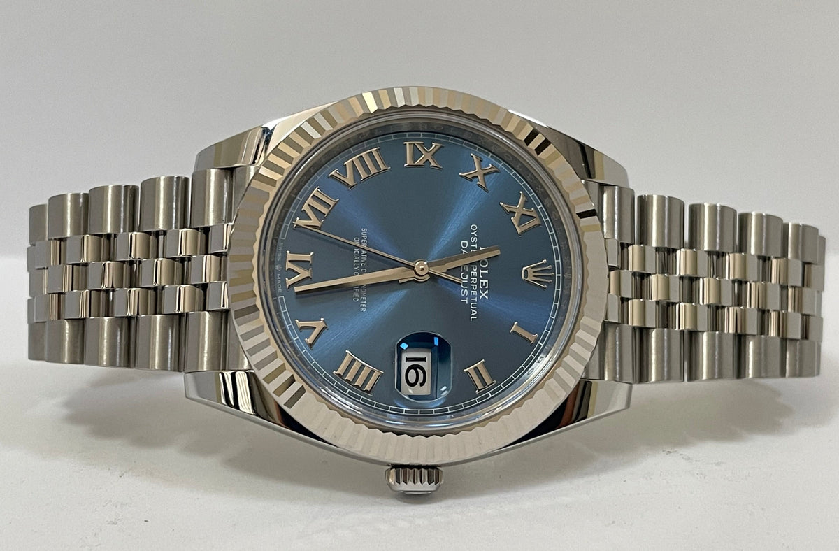 Rolex Steel and White Gold Rolesor Datejust 41 - 2023 - Fluted Bezel - Blue Roman Dial - Jubilee Bracelet - 126334