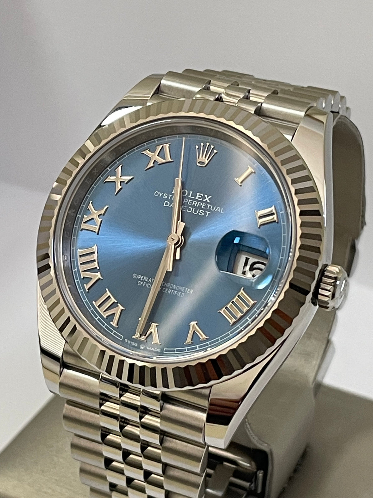 Rolex Steel and White Gold Rolesor Datejust 41 - 2023 - Fluted Bezel - Blue Roman Dial - Jubilee Bracelet - 126334