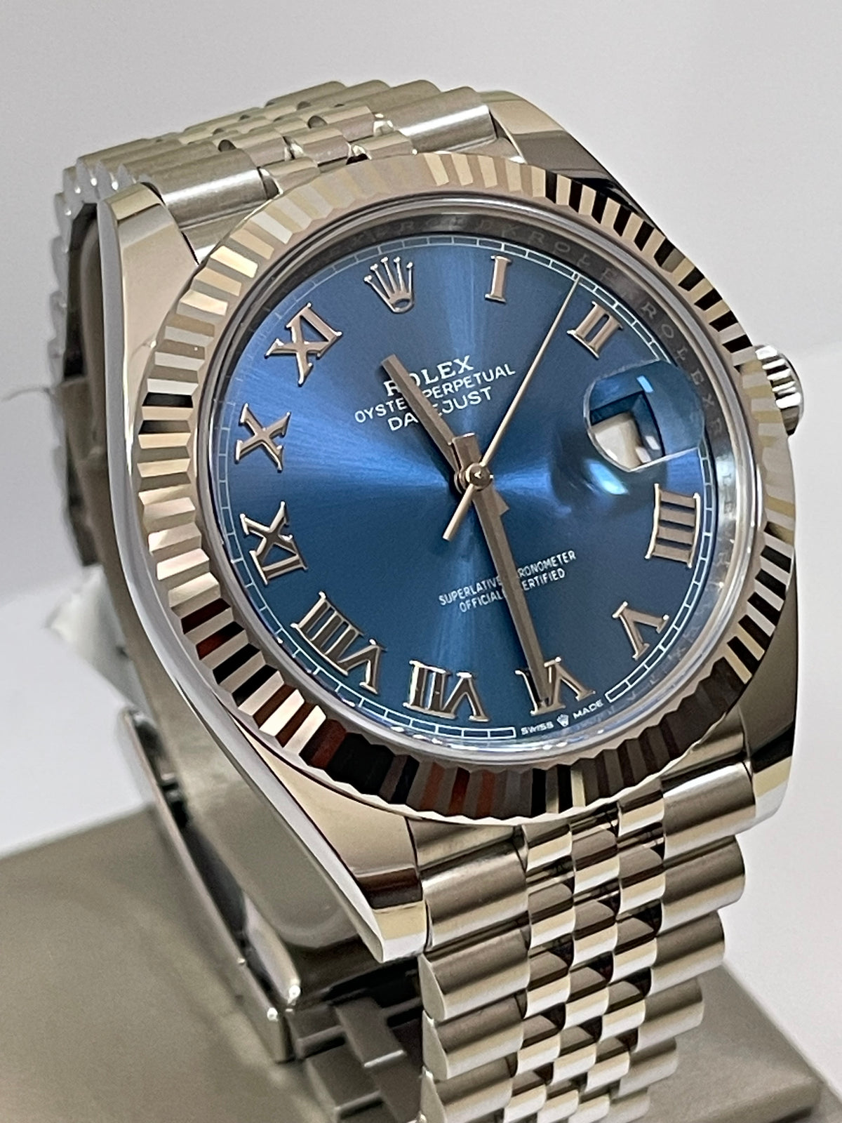 Rolex Steel and White Gold Rolesor Datejust 41 - 2023 - Fluted Bezel - Blue Roman Dial - Jubilee Bracelet - 126334