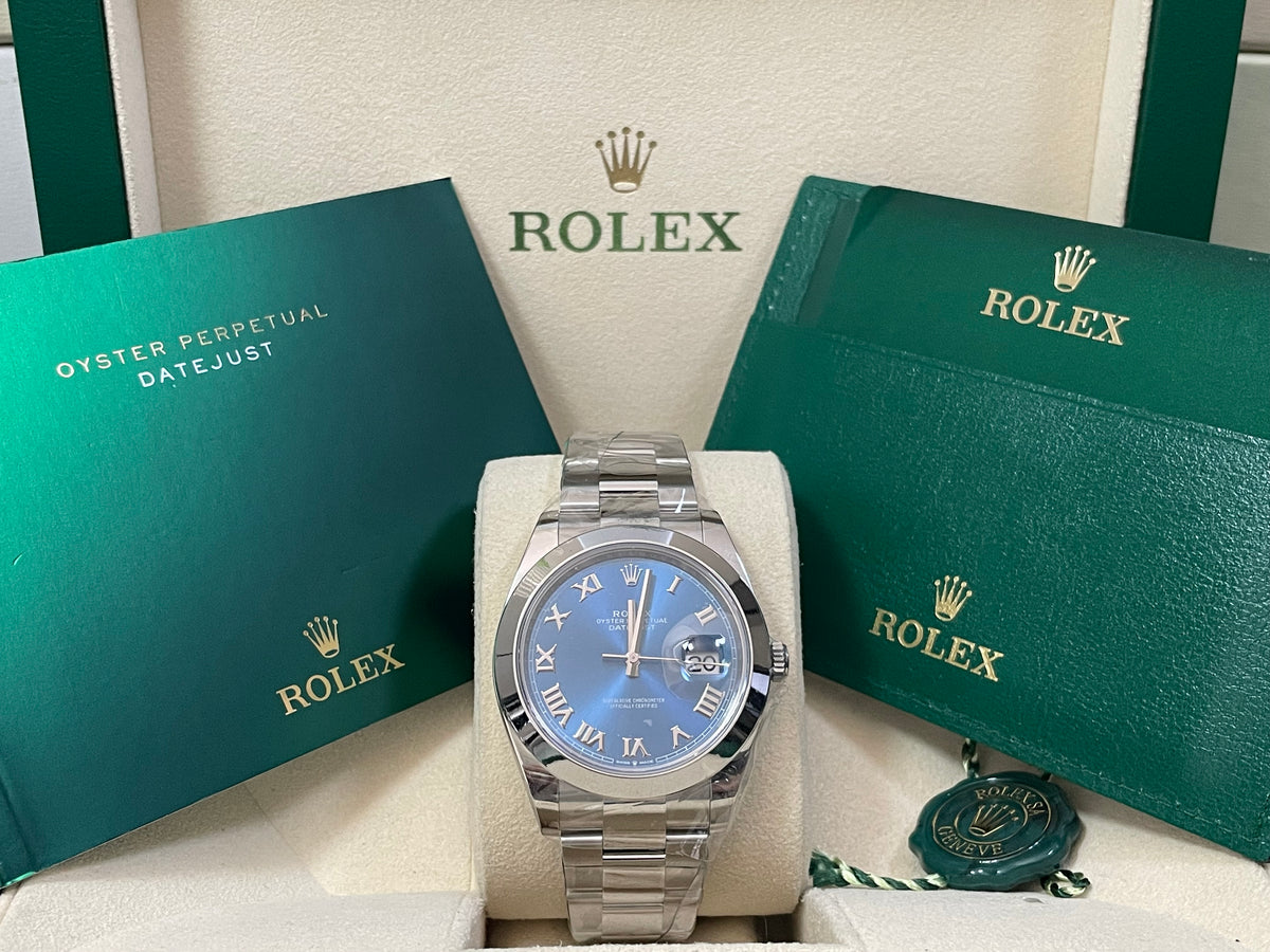 Rolex Steel Datejust 41 - 2023 - Smooth Bezel - Blue Roman Dial - Oyster Bracelet - 126300