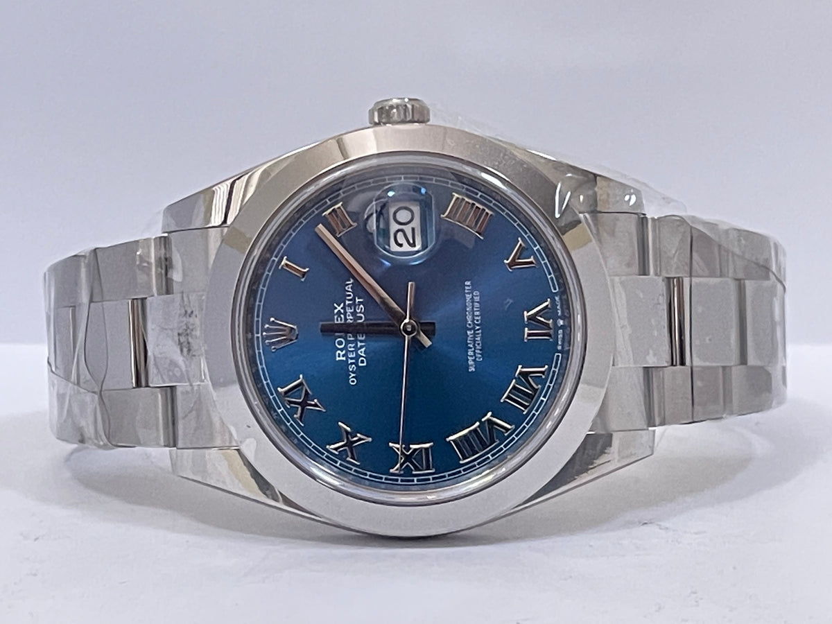 Rolex Steel Datejust 41 - 2023 - Smooth Bezel - Blue Roman Dial - Oyster Bracelet - 126300