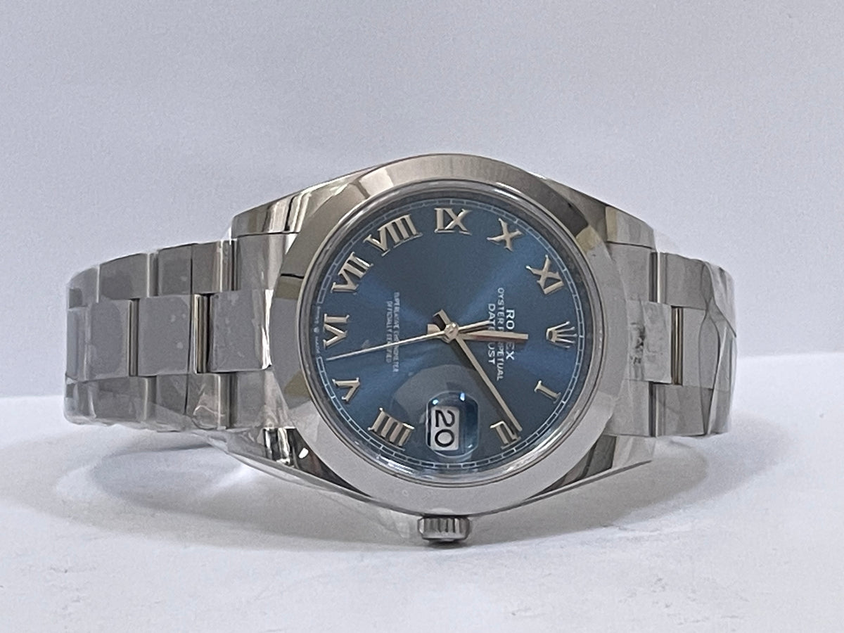 Rolex Steel Datejust 41 - 2023 - Smooth Bezel - Blue Roman Dial - Oyster Bracelet - 126300