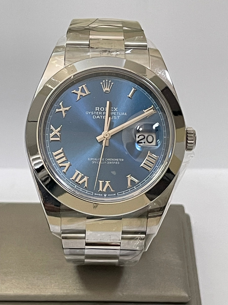 Rolex Steel Datejust 41 - 2023 - Smooth Bezel - Blue Roman Dial - Oyster Bracelet - 126300