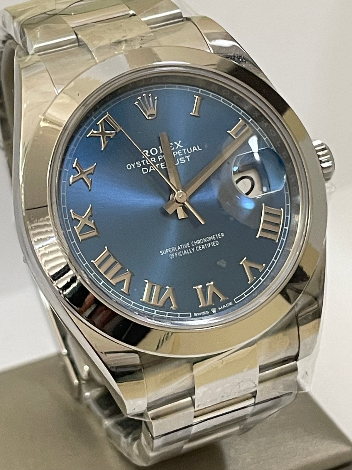 Rolex Steel Datejust 41 - 2023 - Smooth Bezel - Blue Roman Dial - Oyster Bracelet - 126300