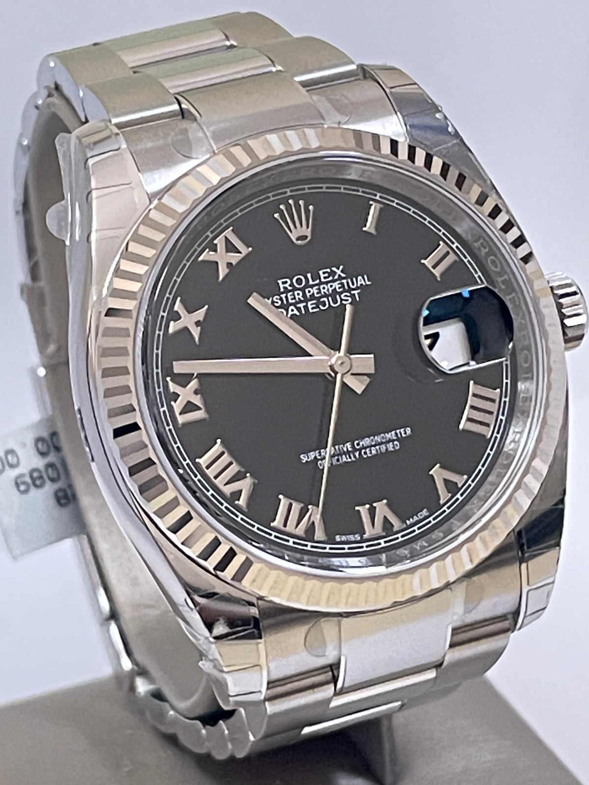 Rolex Steel Datejust 36 - 2018 - Fluted Bezel - Black Roman Dial - Oyster Bracelet - 116234 *FULL STICKERS*