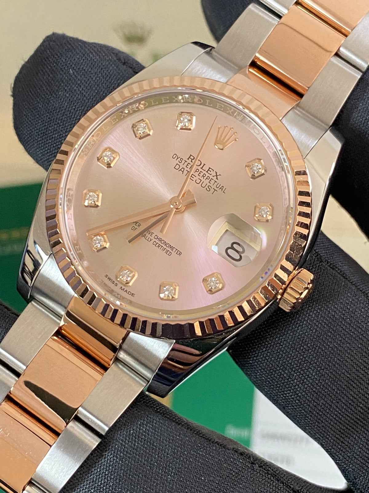 Rolex Steel and Everose Gold Datejust 36 - 2017 - Fluted Bezel - Factory Pink Diamond Dial - Oyster Bracelet - 116231 *FULL SET*