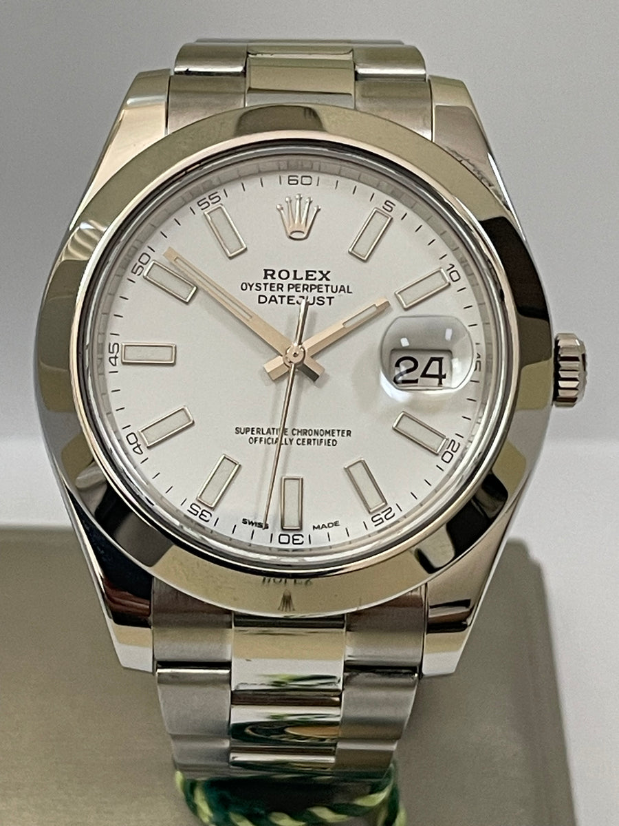 Rolex Steel Datejust II - 2018 - Smooth Bezel - White Index Dial - Oyster Bracelet - 116300