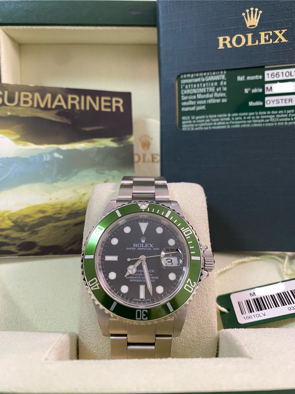 Rolex Steel Submariner Date - 2007 - "Kermit" - Pre-Ceramic Bezel - 16610LV *FULL SET*