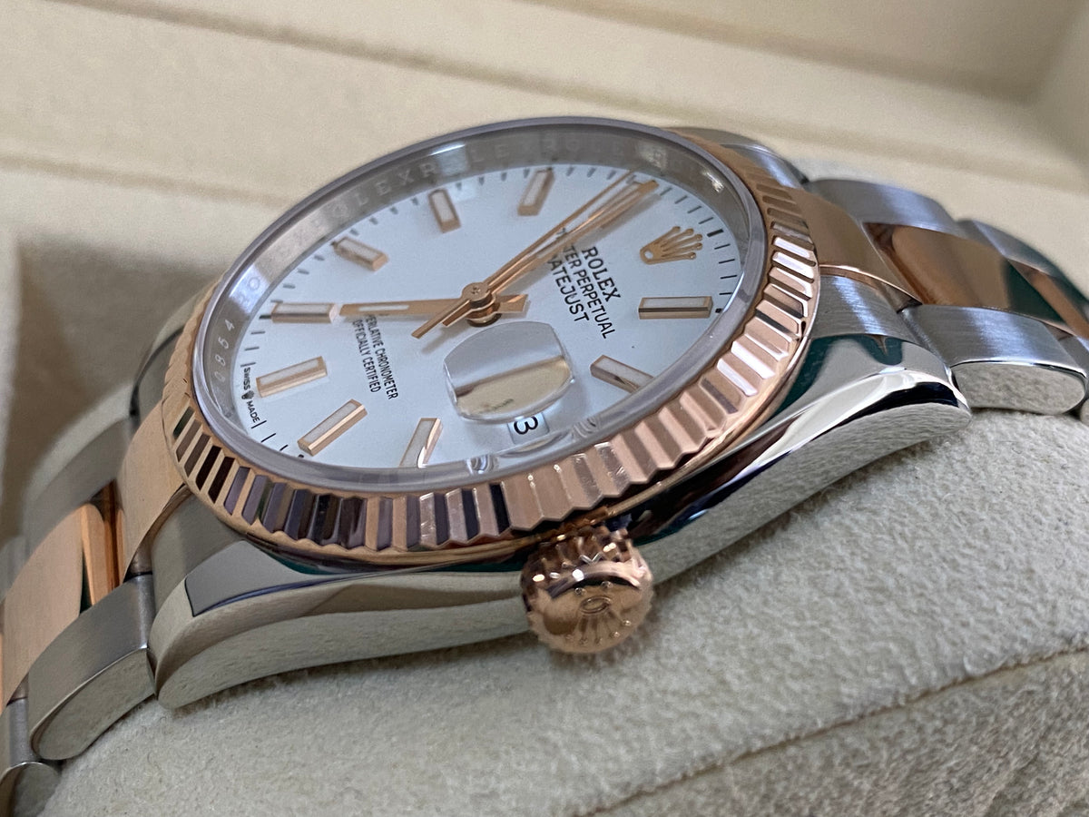 Rolex Steel and Everose Gold Datejust 36 - 2018 - Fluted Bezel - White Index Dial - Oyster Bracelet - 116231 *FULL SET*