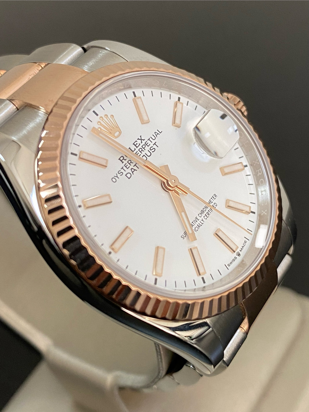 Rolex Steel and Everose Gold Datejust 36 - 2018 - Fluted Bezel - White Index Dial - Oyster Bracelet - 116231 *FULL SET*